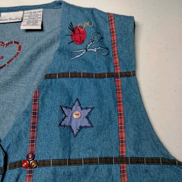 Vintage Bobbie Brooks Vest XL Blue Chambray Quilting Sewing Grannycore - Picture 12 of 14